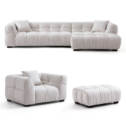 Boba Cream Leathaire Sectional Set-White-118.1″-Facing Right