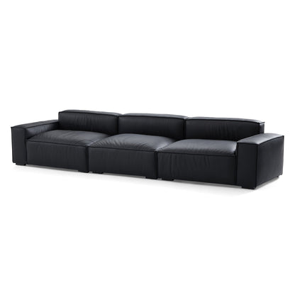 Luxury Minimalist Black Leather Sofa-Black-140.2"