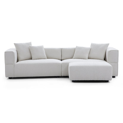 Nordic Modern Creamy Sofa with Ottoman-White-103.1"