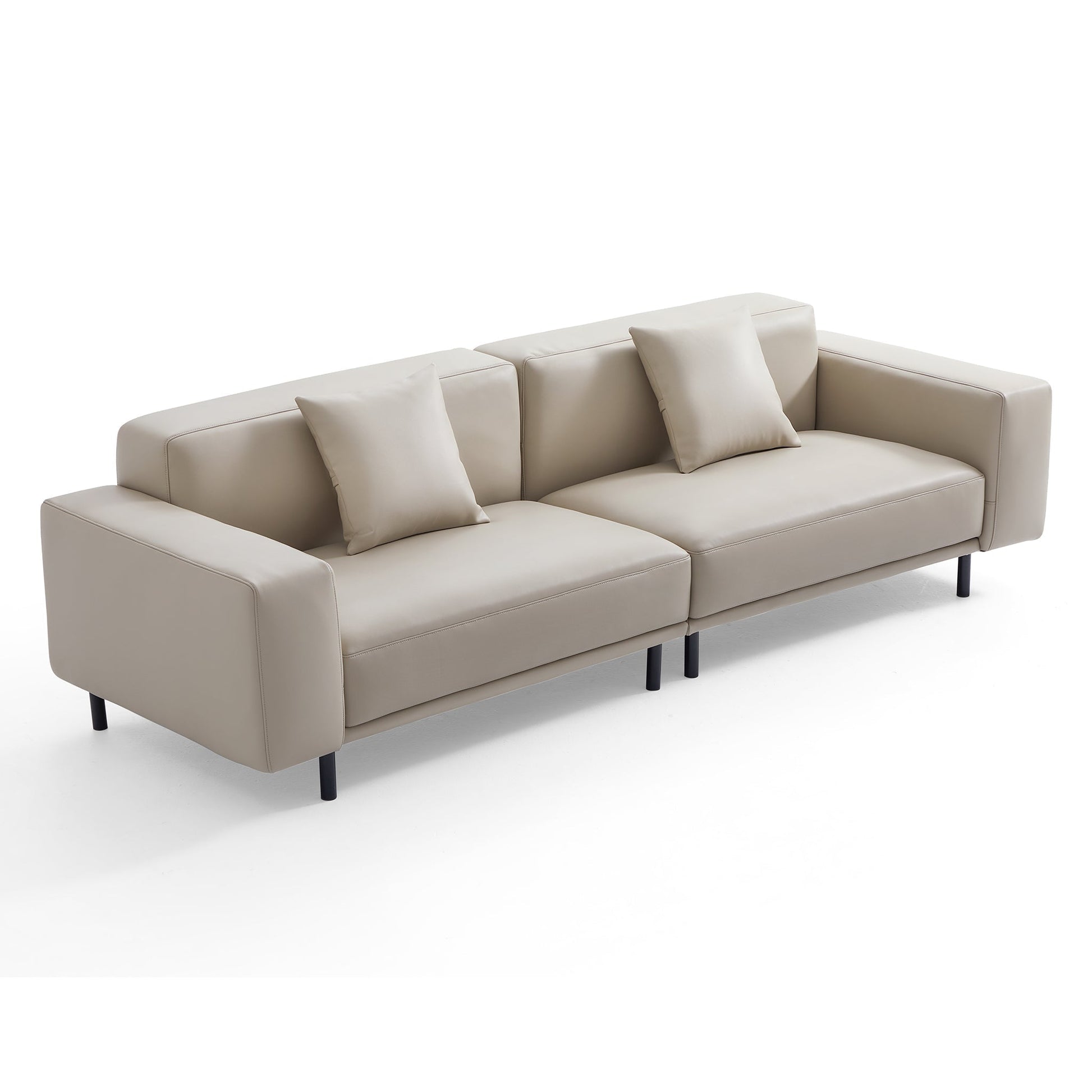 Noble Beige Leather Sofa and Ottoman-Beige