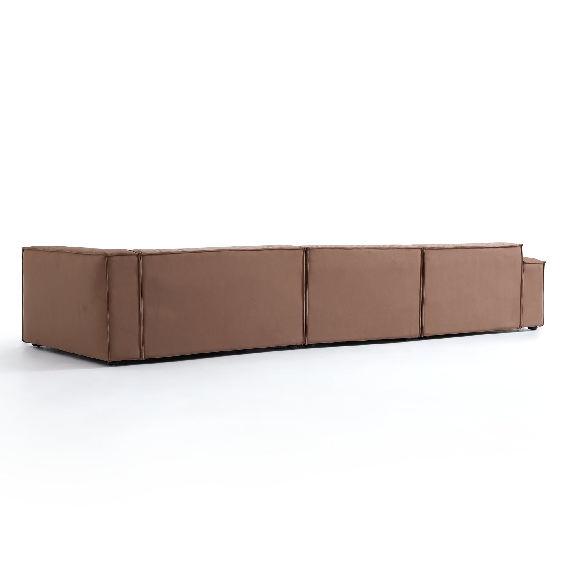 Luxury Minimalist Brown Fabric Sectional-Brown-145.7"-Facing Right