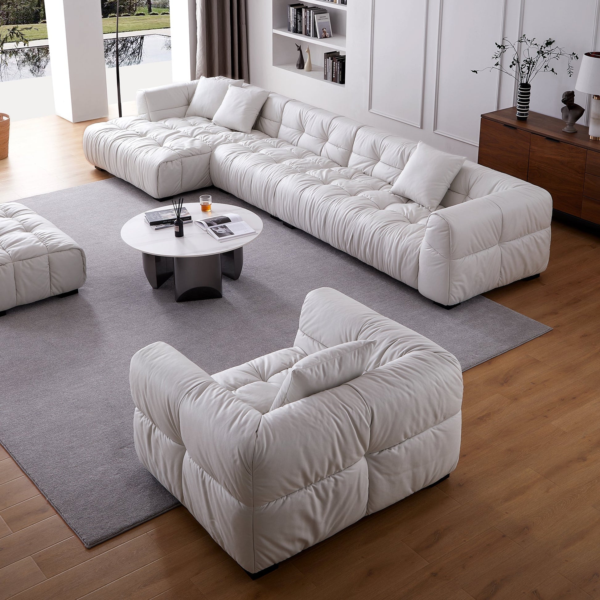 Boba Cream Leathaire Sectional Set-White