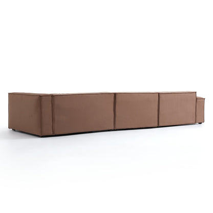 Luxury Minimalist Brown Fabric Sectional and Ottoman-Brown-145.7"-Facing Right