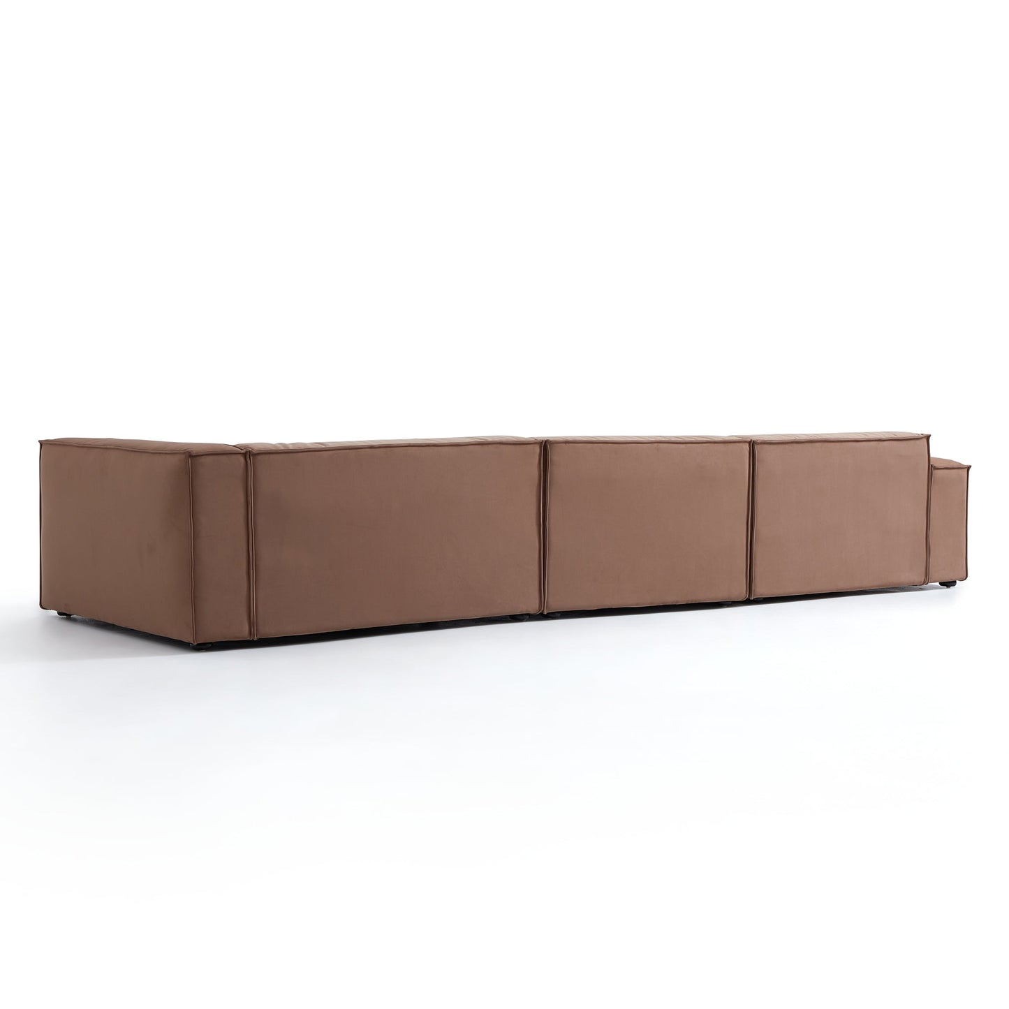 Luxury Minimalist Brown Fabric Sectional Set-Brown-145.7"-Facing Right