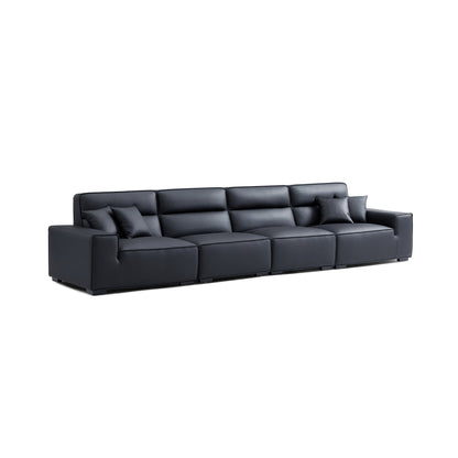 Domus High Back Modular Leather Sofa-Black-165.4"