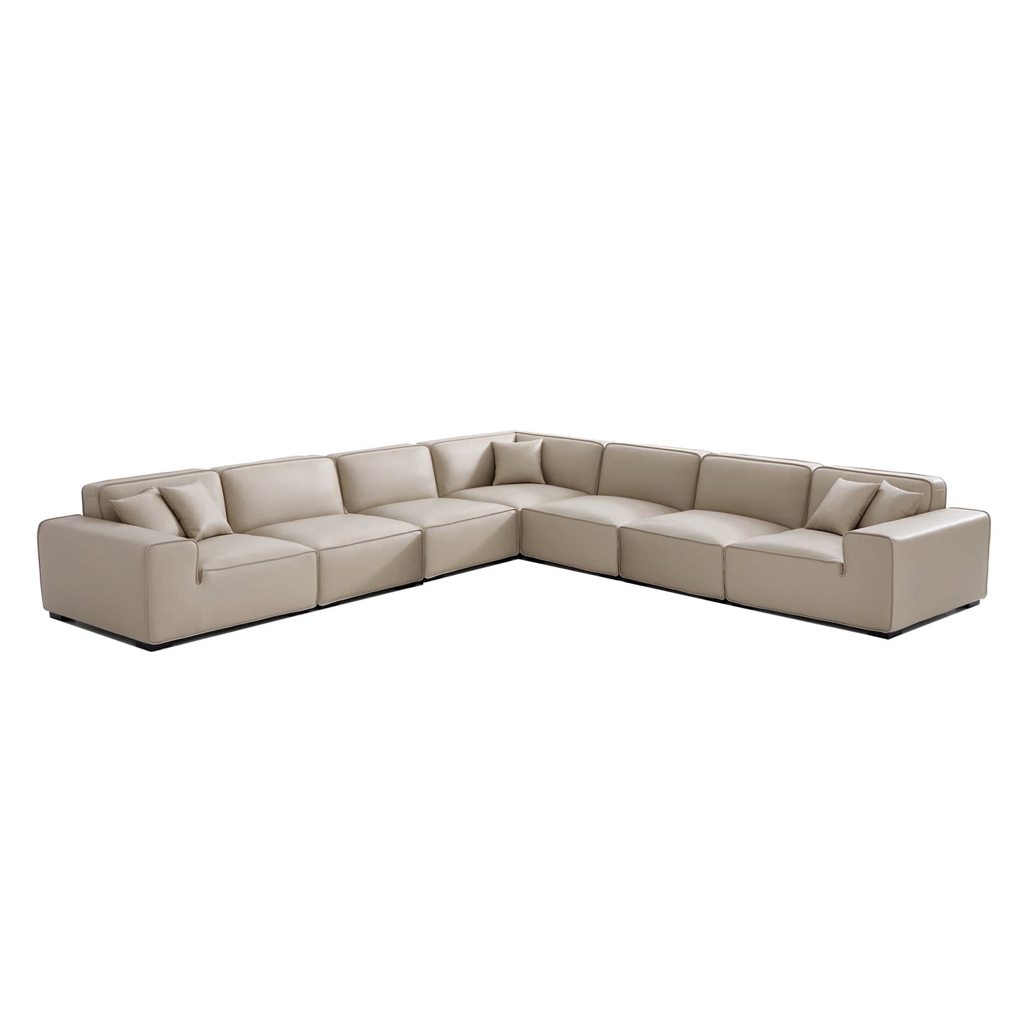Domus Modular Khaki Leather L Shaped Sectional-Beige-7 Seater(162.2"