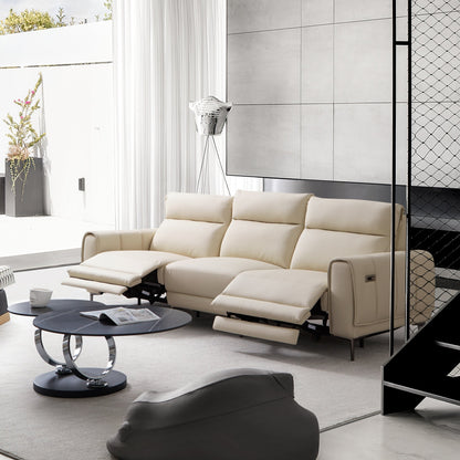 Louis Beige Leather Power Recliner Sleeper Sofa-Beige