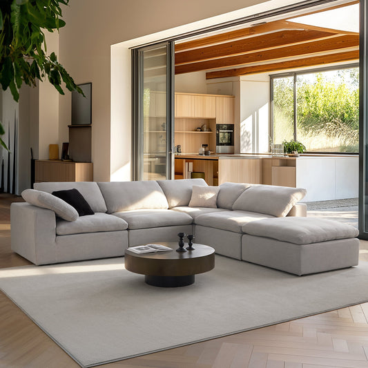 Tender Wabi Sabi Gray L Shaped Sectional and Ottoman-Gray