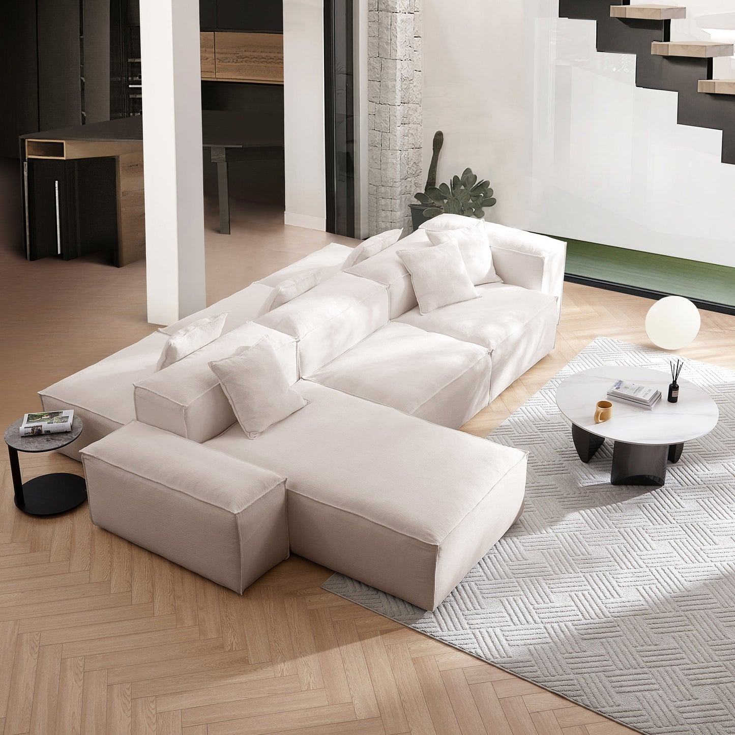 Freedom Modular White Double Sided Sectional Sofa-Khaki