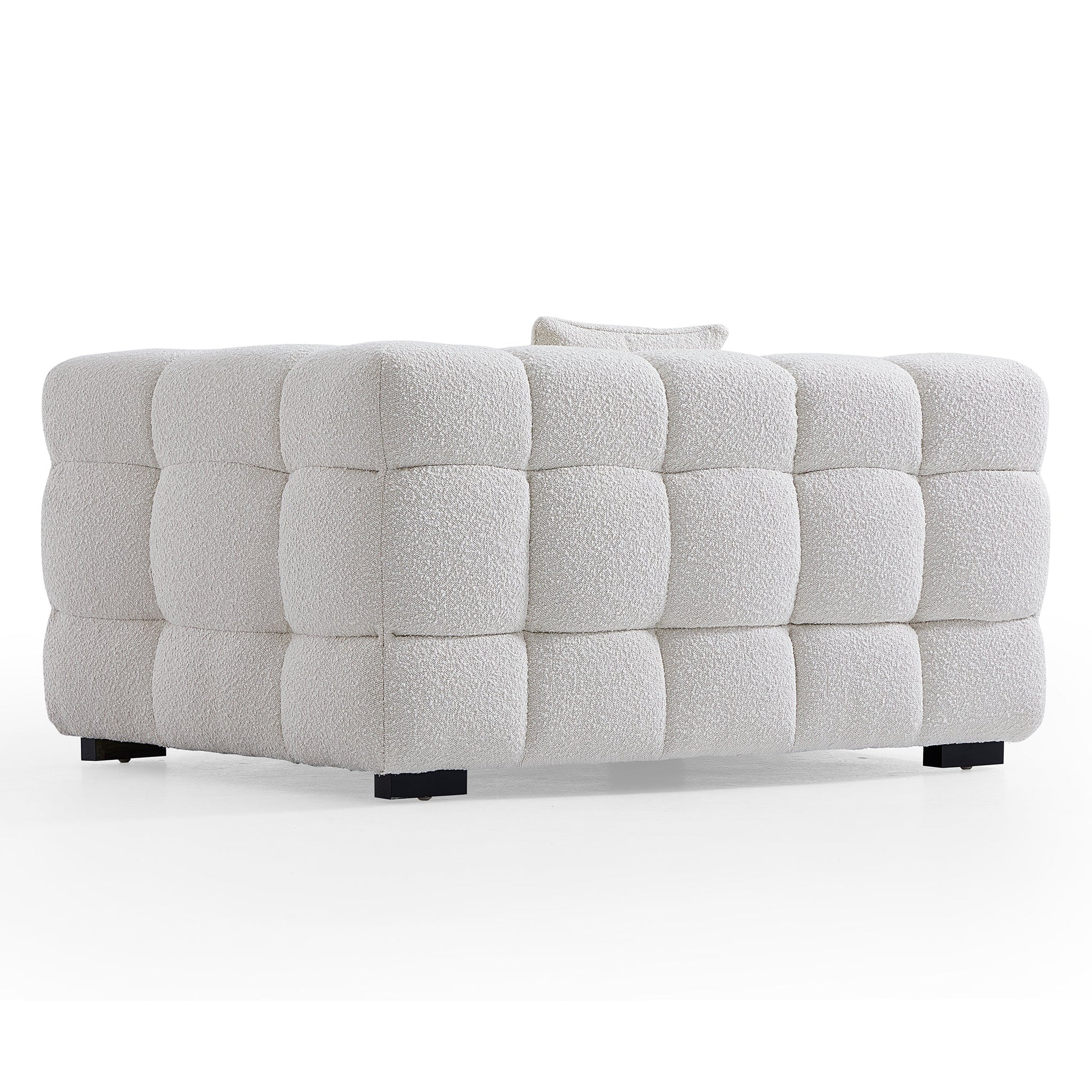 Cushy Cream Boucle Fabric Tufted Armchair-White