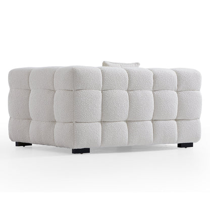 Cushy Cream Boucle Fabric Tufted Armchair-White