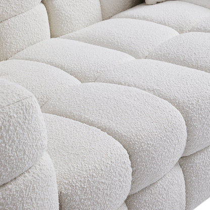 Cushy Cream Boucle Fabric Tufted Armchair-White
