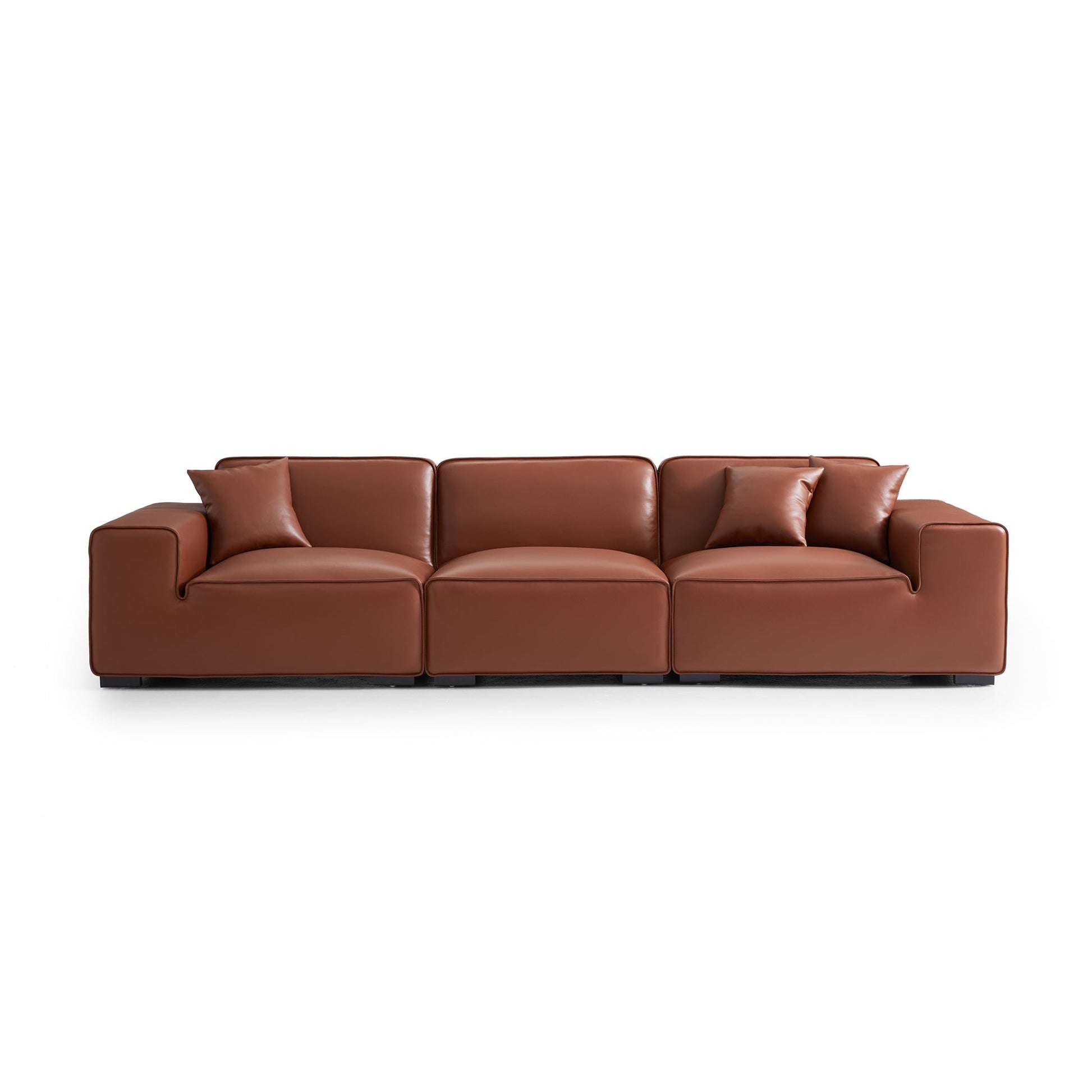 Domus Modular Black Leather Sofa-Brown-129.9″
