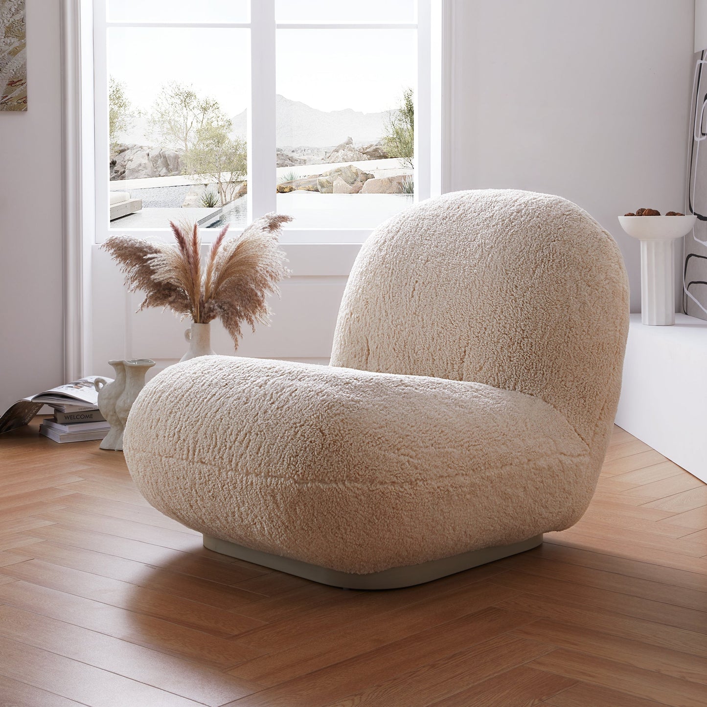 Puff Cream Accent Chair-Beige