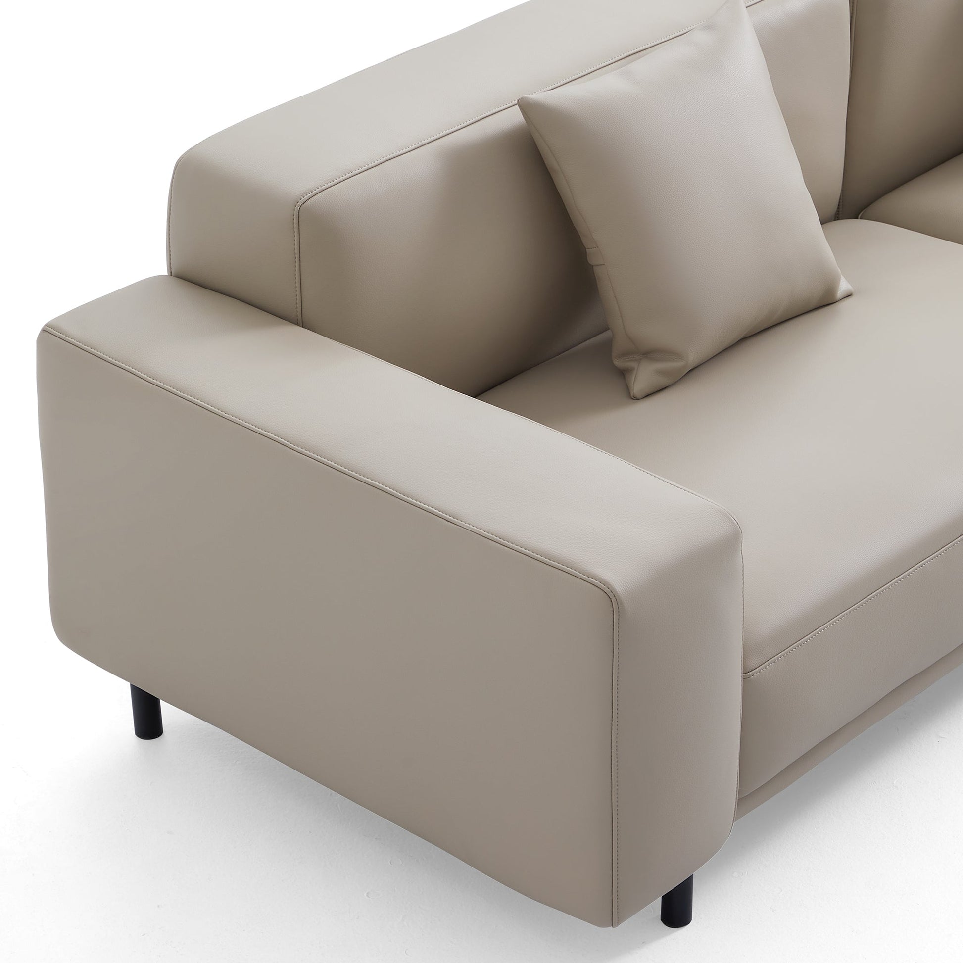 Noble Beige Leather Sofa and Ottoman-Beige