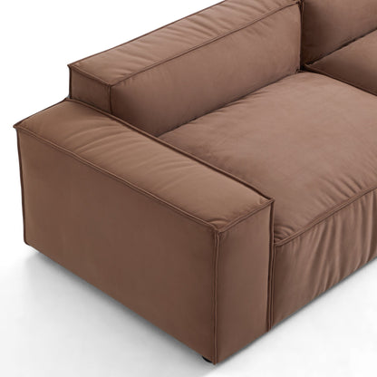 Luxury Minimalist Brown Fabric Sectional and Ottoman-Brown