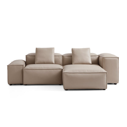 Flex Modular Khaki Genuine Leather Sectional-Khaki-105.5"-Low & High