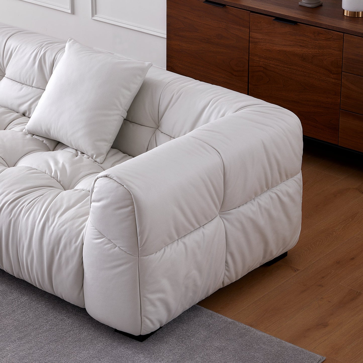 Boba Cream Leathaire Sectional Sofa-White