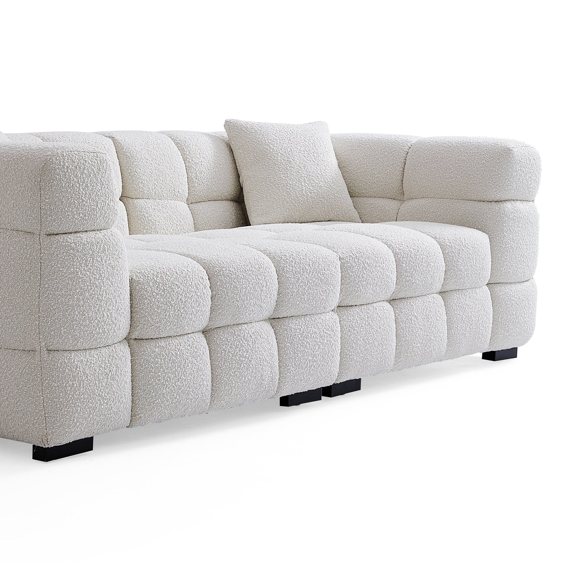 Cushy Cream Boucle Fabric Tufted Sofa-White