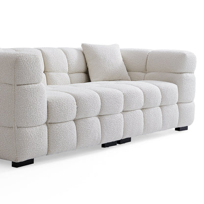 Cushy Cream Boucle Fabric Tufted Sofa-White