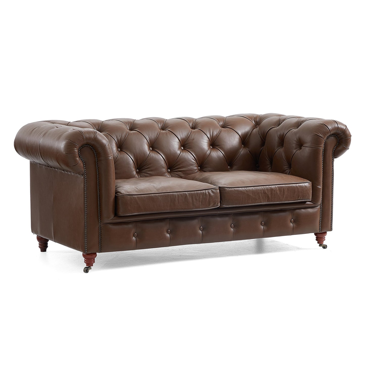 Durango Chesterfield Top Grain Leather Tufted Sofa-Brown