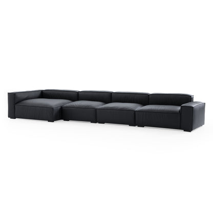 Luxury Minimalist Dark Brown Leather Sectional-Black-185.0"-Facing Left