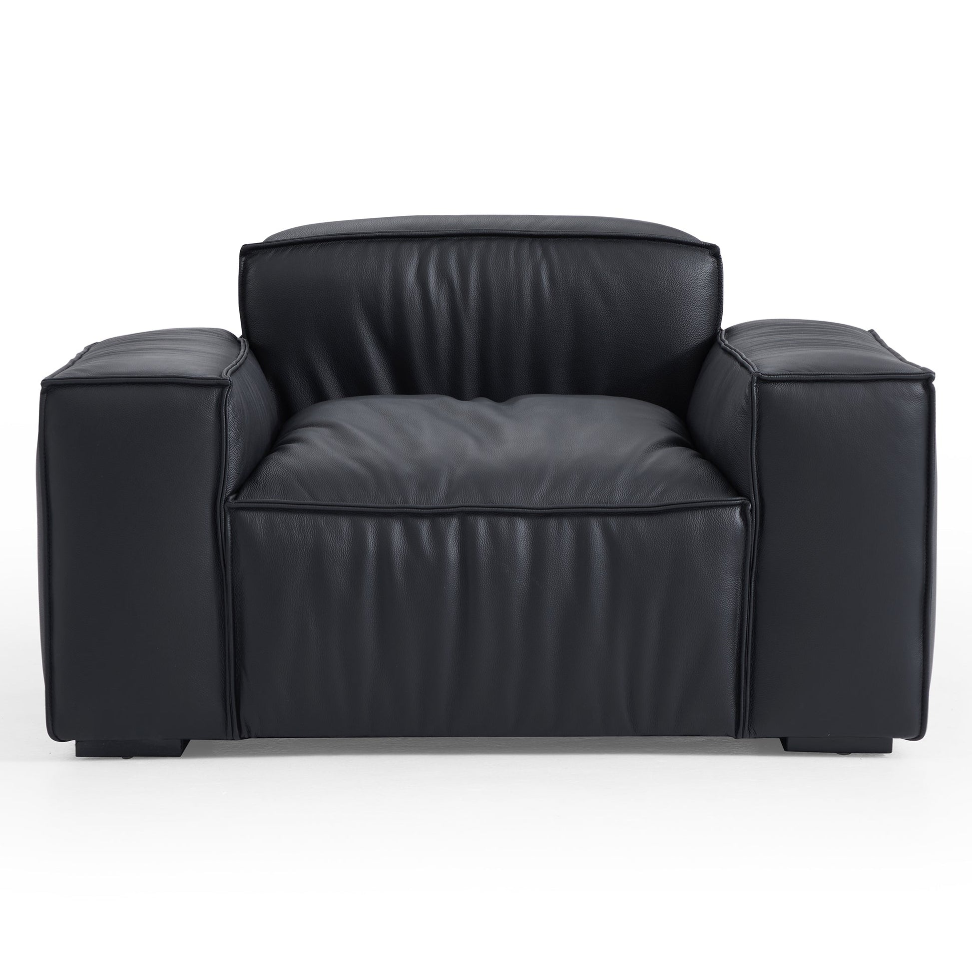 Luxury Minimalist Black Leather Armchair-Black