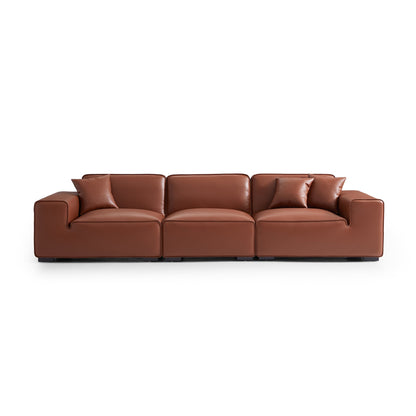 Domus Modular Black Leather Sofa-Brown-129.9″