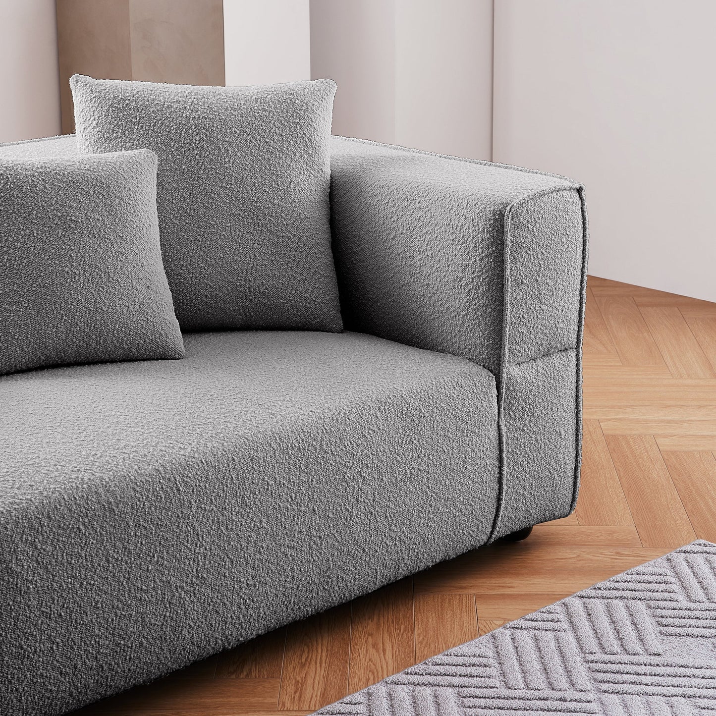 Nordic Modern Creamy Sofa with Ottoman-Gray