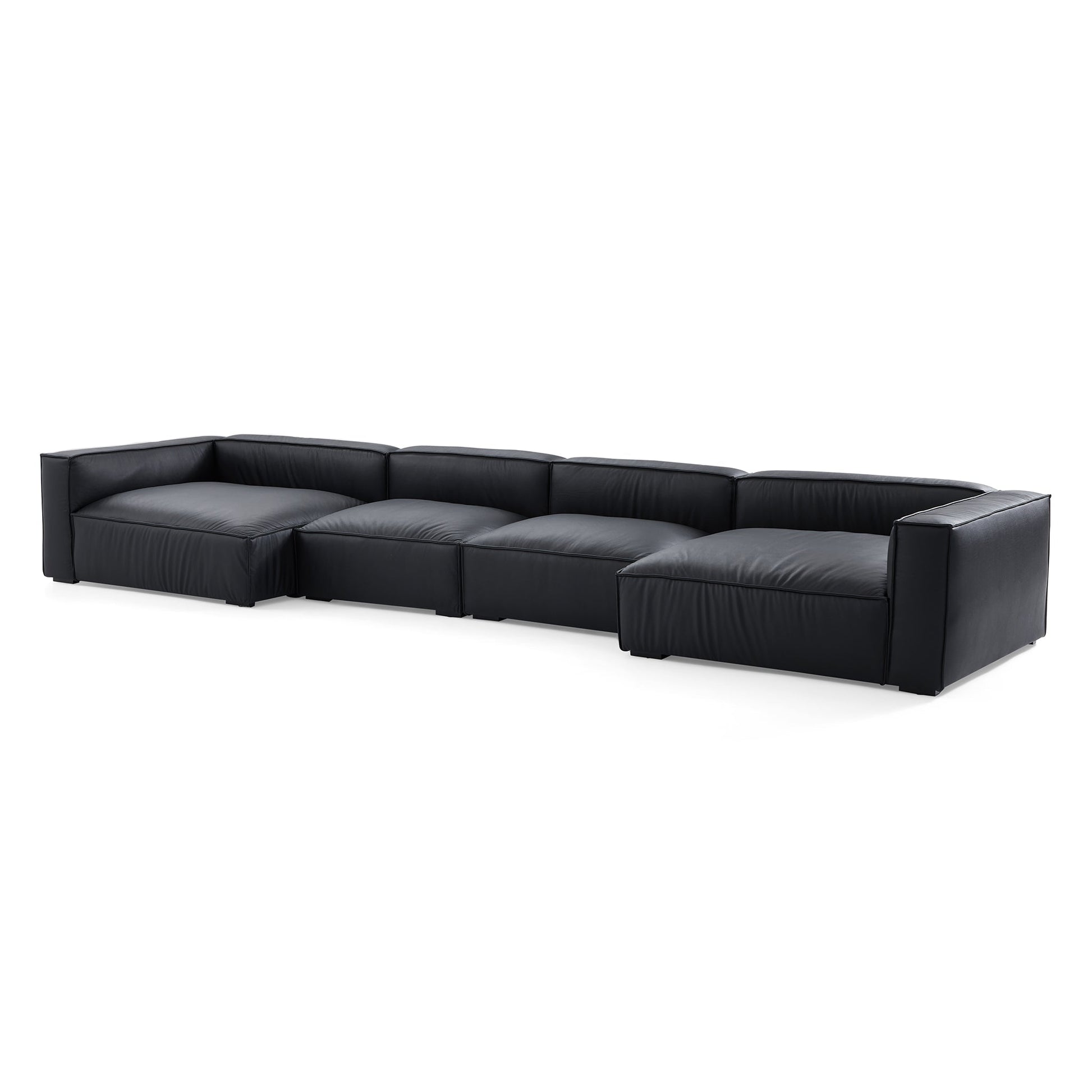 Luxury Minimalist Black Leather U Shaped Sectional Sofa-Black-190.6"