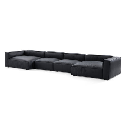 Luxury Minimalist Black Leather U Shaped Sectional Sofa-Black-190.6"