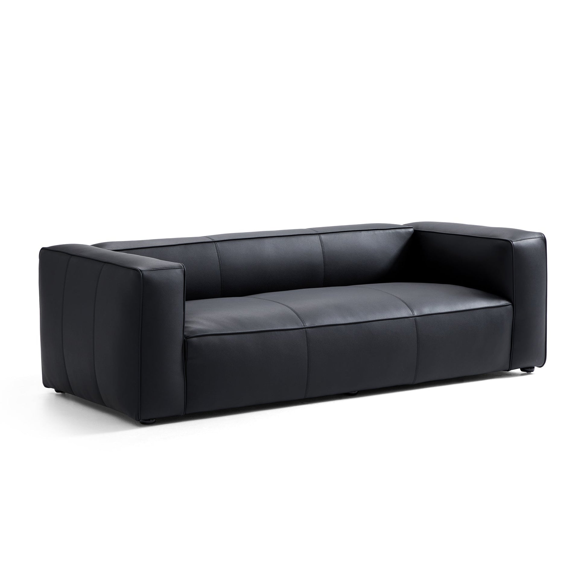 Brancaster Black Genuine Leather Tuxedo Sofa-Black