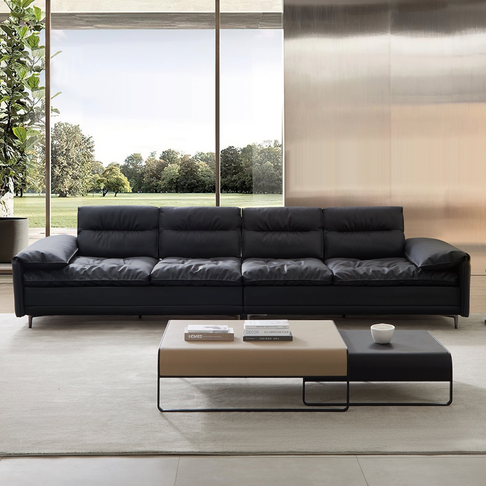 Modern Duet Coffee Table Set-39.4″ & 31.5″-Khaki & Black