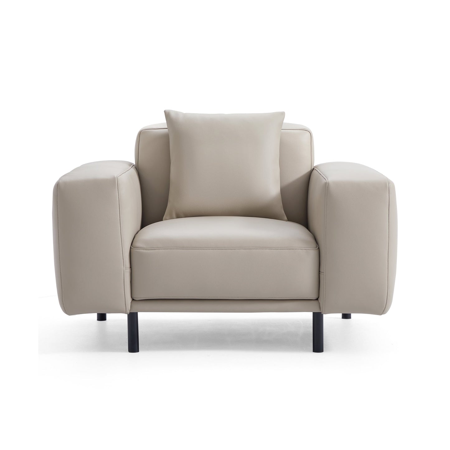 Noble Beige Leather Sofa and Ottoman-Beige