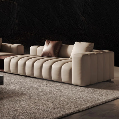 Piano L-Shaped Leather Sectional Sofa with Coffee Table