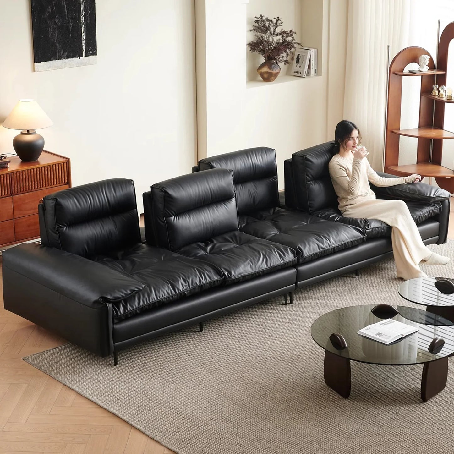 Lewis Adjustable Backrest Ultra-Wide Leather Sofa