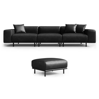 Noble Black Leather Sofa and Ottoman