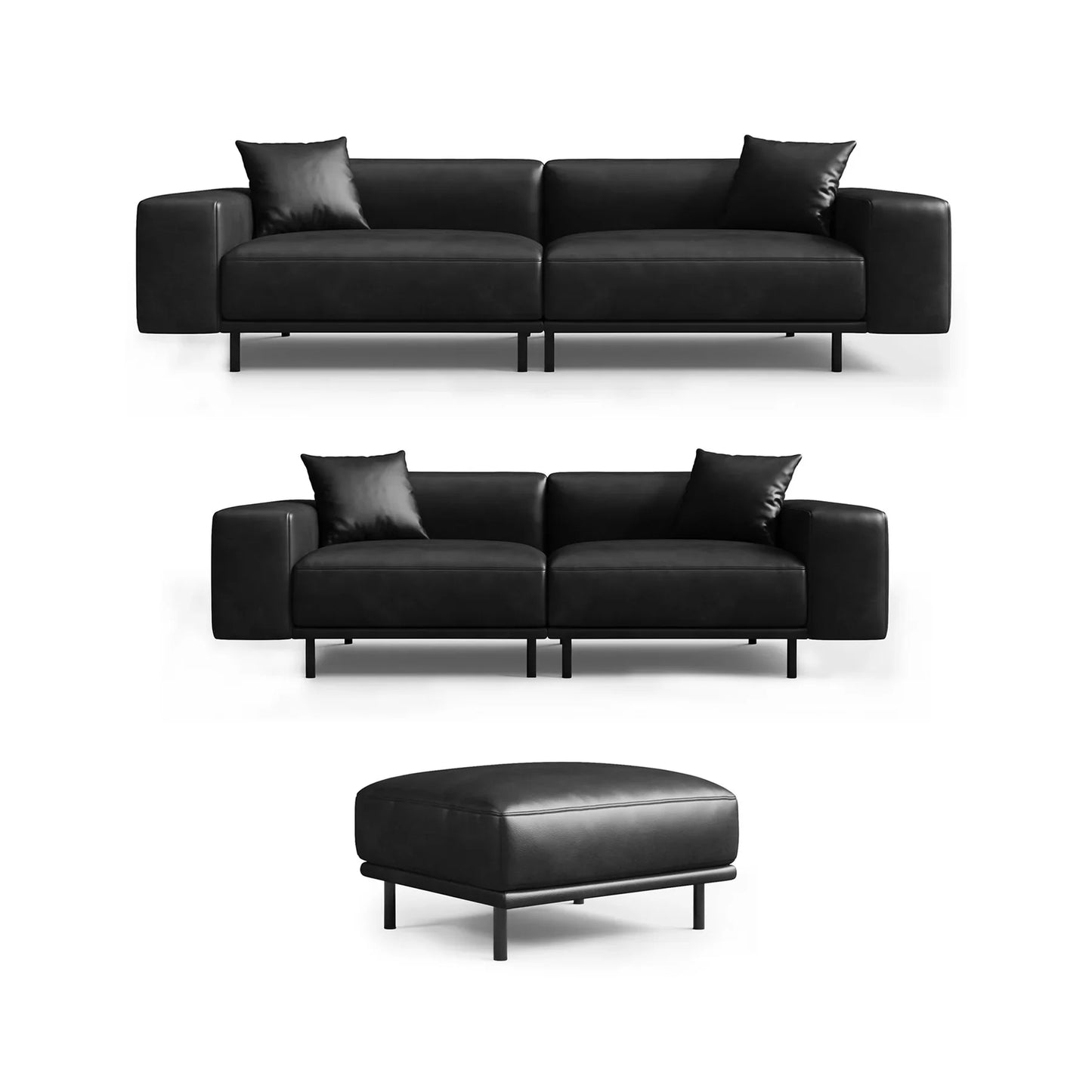 Noble Black Leather Sofa Set and Ottoman