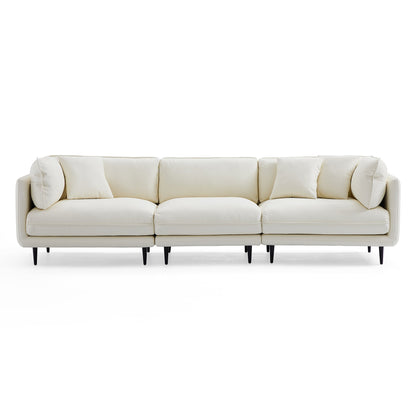 Vanilla White Leather Sofa-White-113.0"