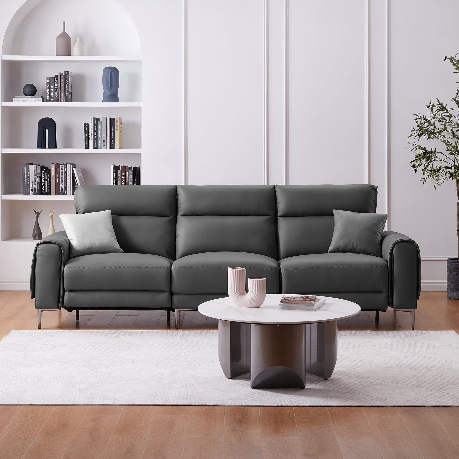 Louis Gray Leather Power Recliner Sleeper Sofa-Gray