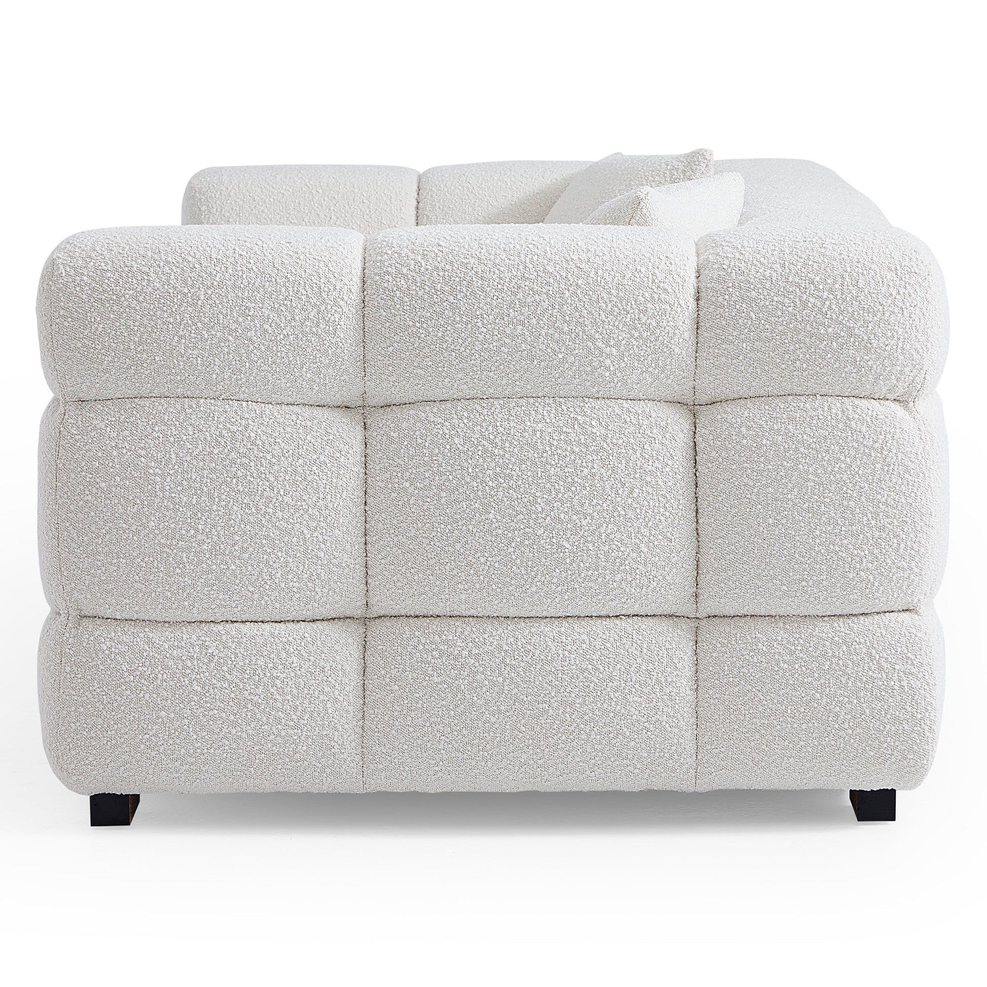 Cushy Cream Boucle Fabric Tufted Sofa-White