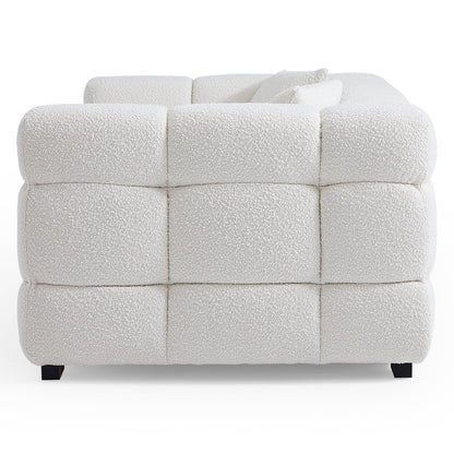 Cushy Cream Boucle Fabric Tufted Sofa-White