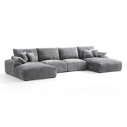 The Empress Beige U-Shaped Sectional Sofa-Gray-161.4"