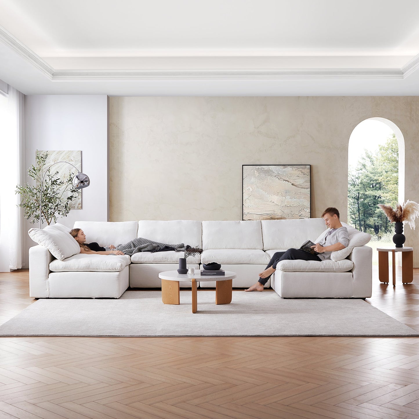 Tender Wabi Sabi Light Gray U Shaped Sectional with Open Ends-White