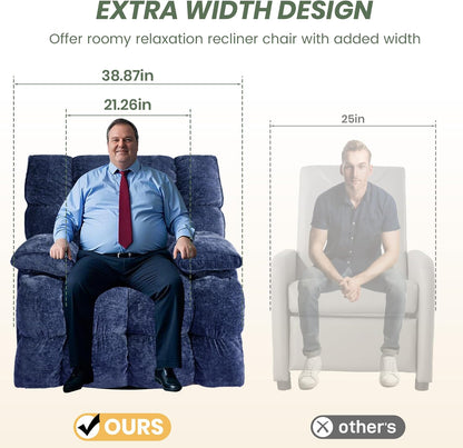 Oversized Rocker Recliner Chair 42” Power Swivel Recliner for Living Room Overstuffed Extra Wide Rocking Recliners with Breathable Soft Fabric Up to 400lbs(Manual Beige)