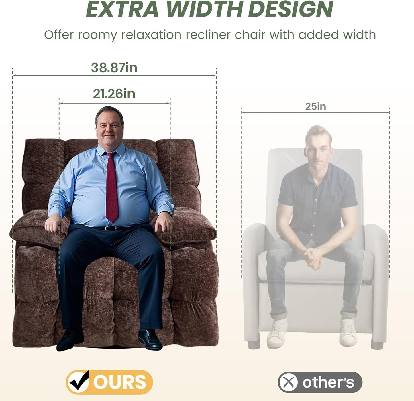 Oversized Rocker Recliner Chair 42” Power Swivel Recliner for Living Room Overstuffed Extra Wide Rocking Recliners with Breathable Soft Fabric Up to 400lbs(Manual Beige)