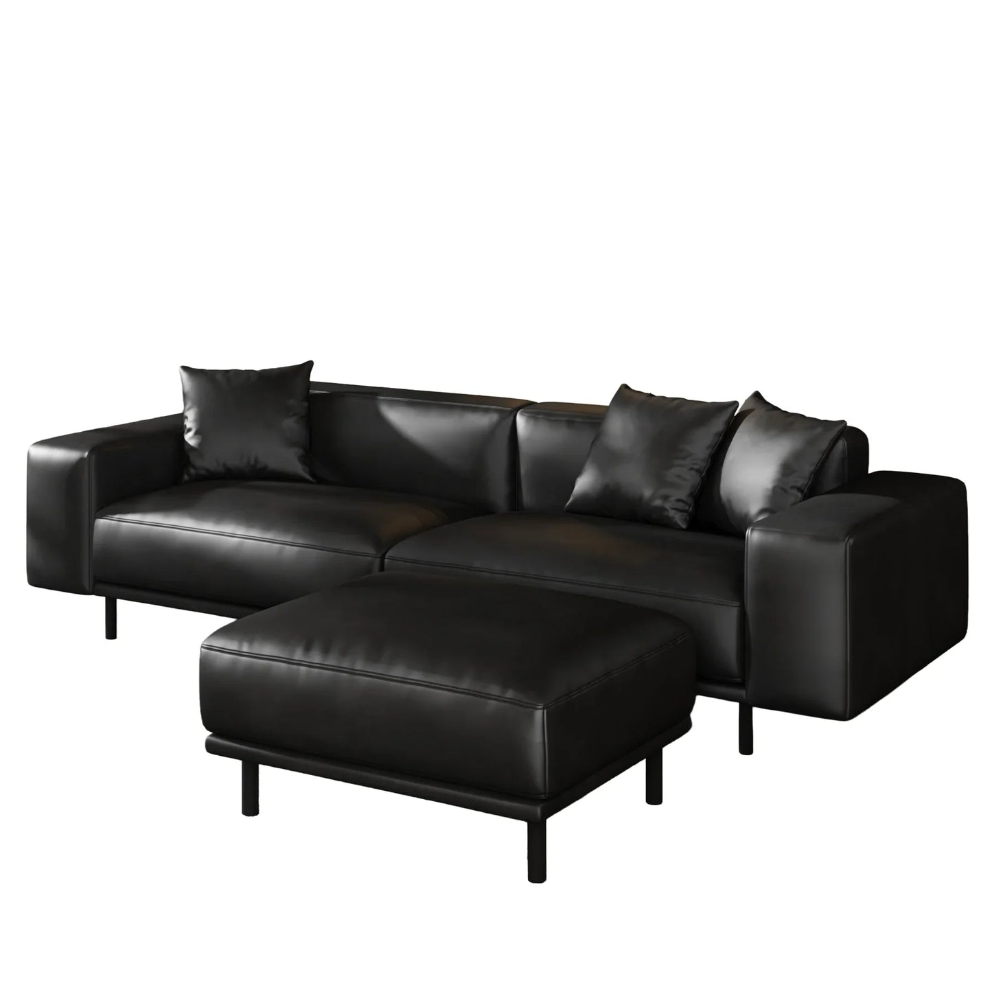 Noble Black Leather Sofa and Ottoman