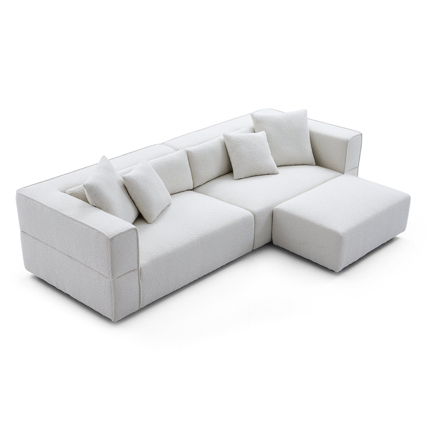 Nordic Modern Gray Sofa with Ottoman-White-103.1"
