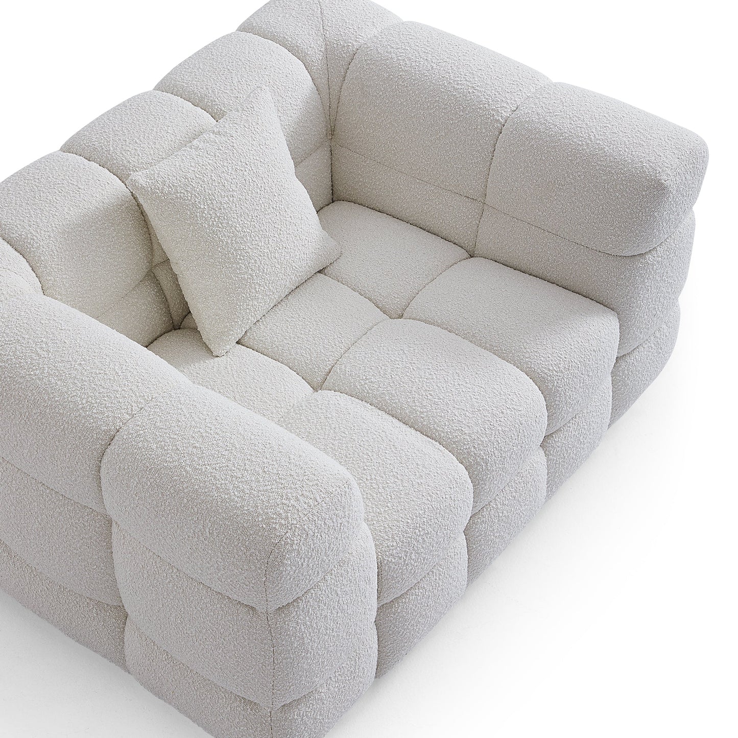 Cushy Cream Boucle Fabric Tufted Armchair-White