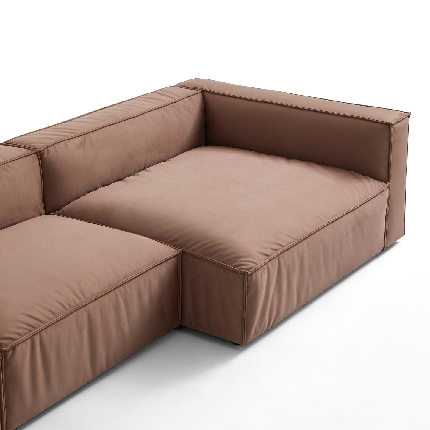 Luxury Minimalist Brown Fabric Sectional-Brown